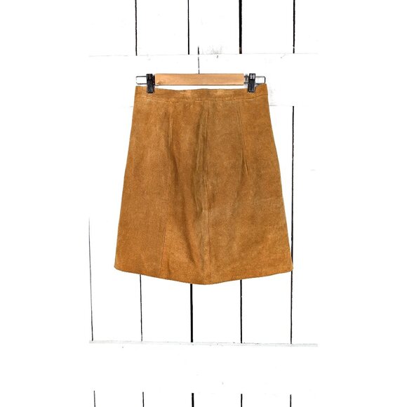 Vintage tan brown suede leather mini pencil skirt - Picture 1 of 6